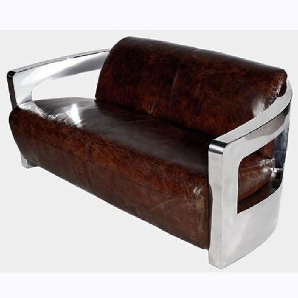 Clubsofa Mars 2 Sitzer Chrom Leder Vintage-Cigar Bild 1