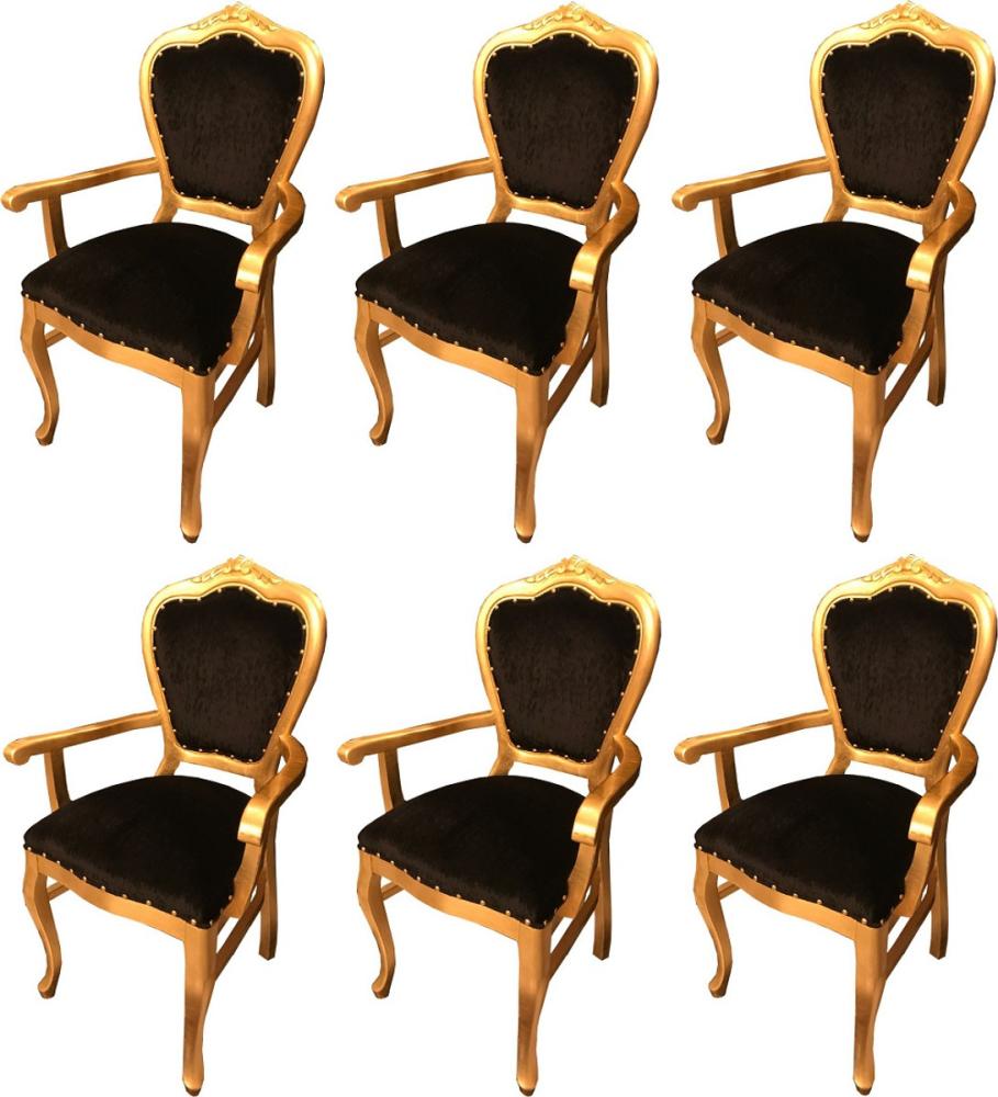 Casa Padrino Luxus Barock Esszimmer Set Schwarz / Gold 60 x 47 x H. 99 cm - 6 handgefertigte Esszimmerstühle mit Armlehnen - Barock Esszimmermöbel Bild 1