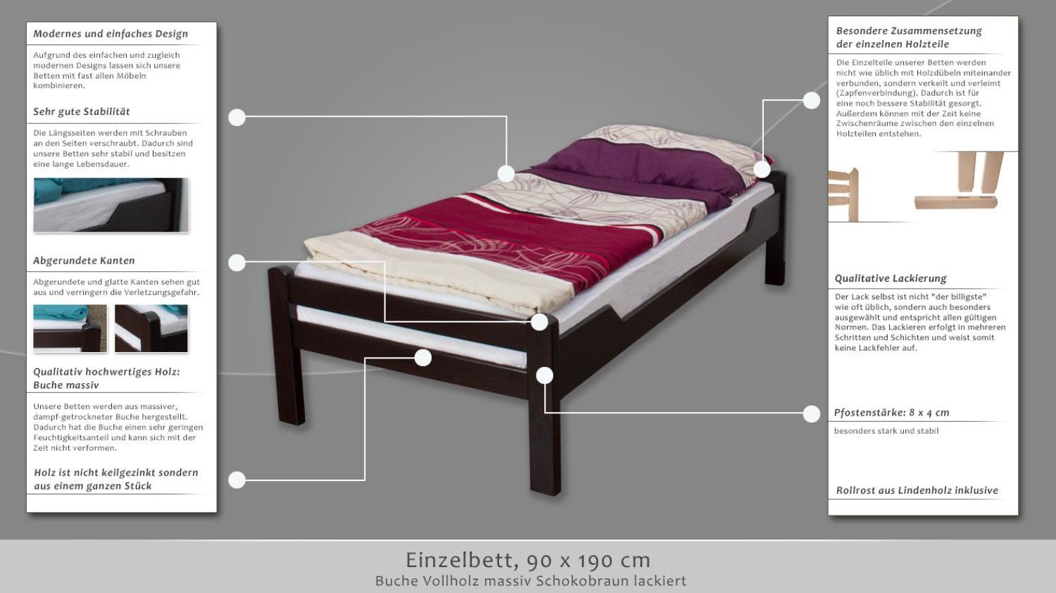 Steiner Einzelbett 'Easy Premium Line K1/1n' schokobraun, 90x190 cm Bild 1