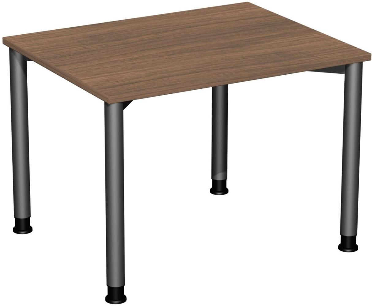 Schreibtisch '4 Fuß Flex' höhenverstellbar, 100x80cm, Nussbaum / Anthrazit Bild 1