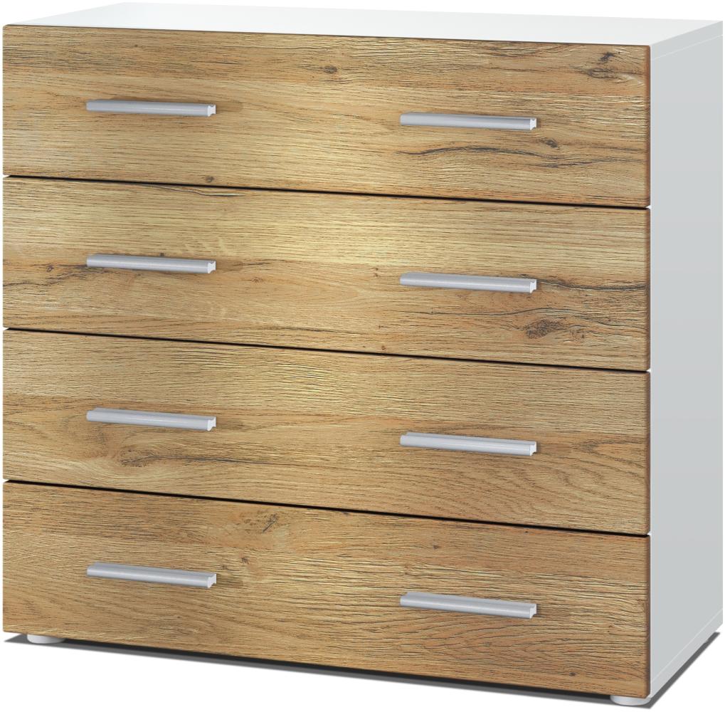 Vladon Sideboard Pavos, Kommode mit 4 Schubladen, Weiß matt/Eiche Natur (76 x 72 x 35 cm) Bild 1