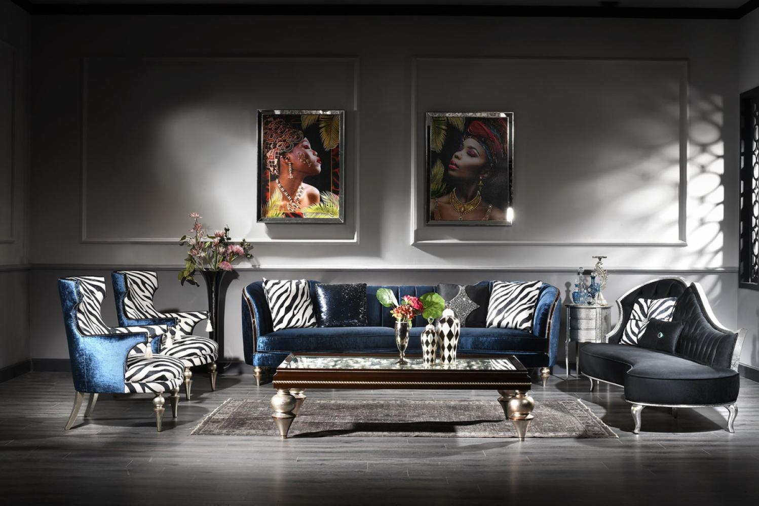 Casa Padrino Luxus Barock Wohnzimmer Set - 2 Sofas & 2 Sessel & 1 Couchtisch mit Glasplatte - Handgefertigte Barock Wohnzimmer Möbel - Edel & Prunkvoll Bild 1