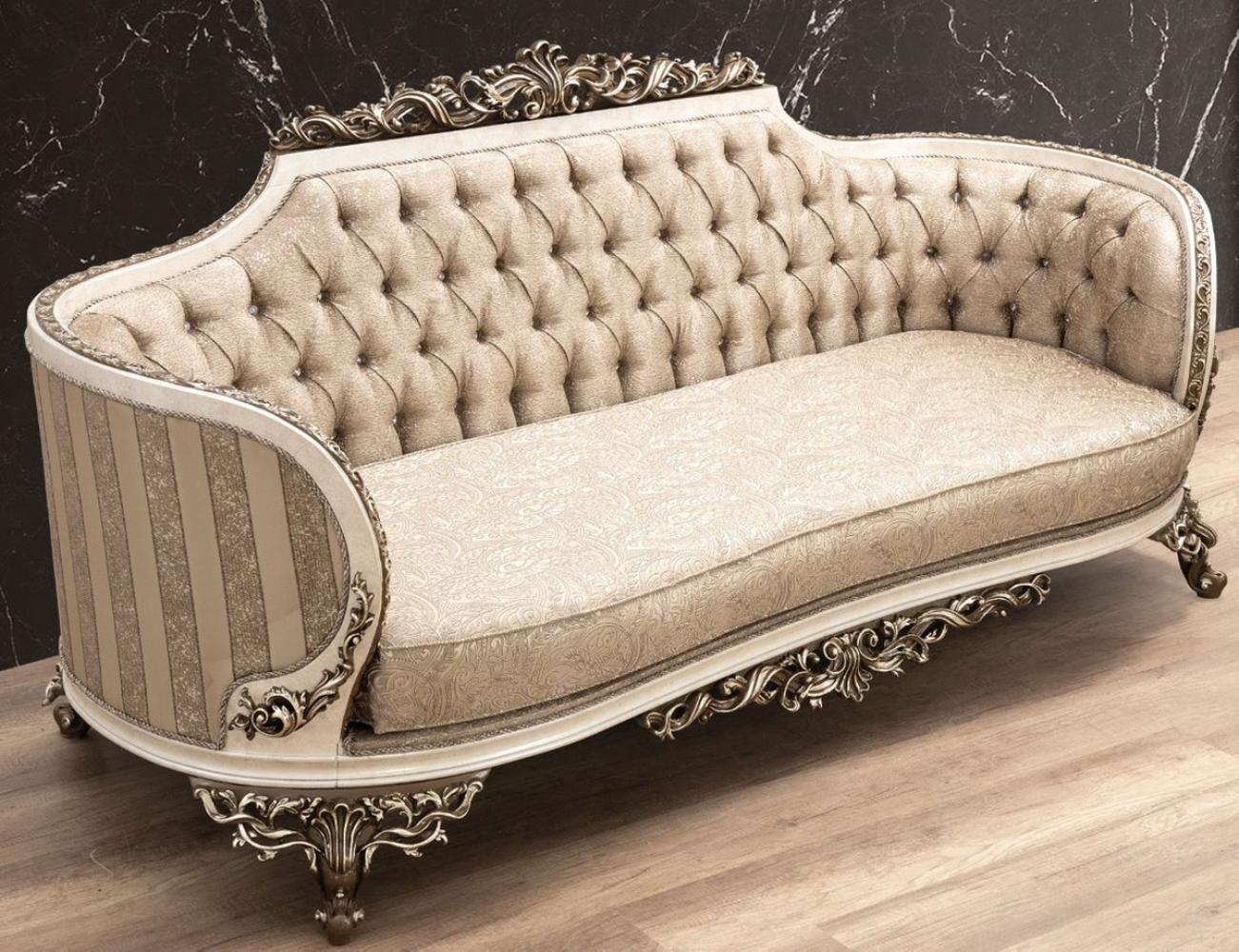 Casa Padrino Luxus Barock Sofa Beige / Cremefarben / Braun / Gold - Prunkvolles Wohnzimmer Sofa mit elegantem Muster - Barock Wohnzimmer Möbel Bild 1