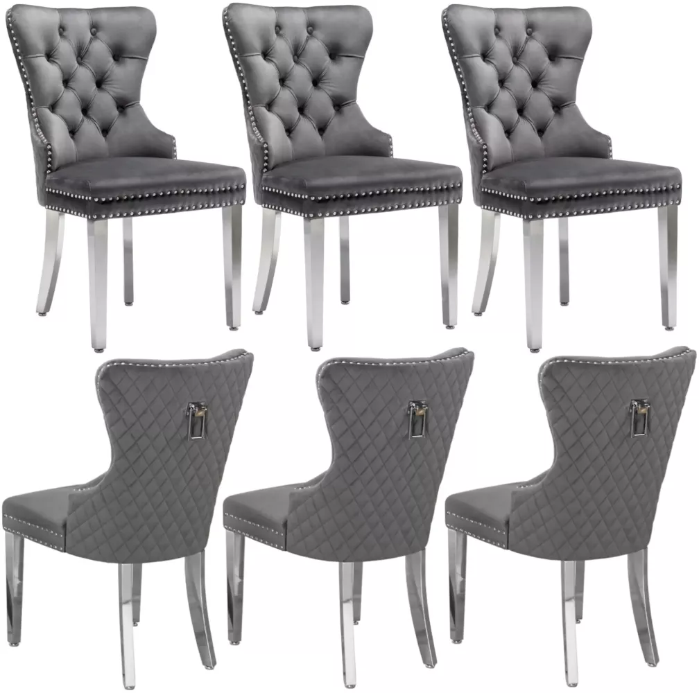Merax Esszimmerstuhl (6 St), 6er Set Polsterstuhl Wohnzimmerstuhl Küchenstühle, Beine aus Edelstahl, grau Bild 1