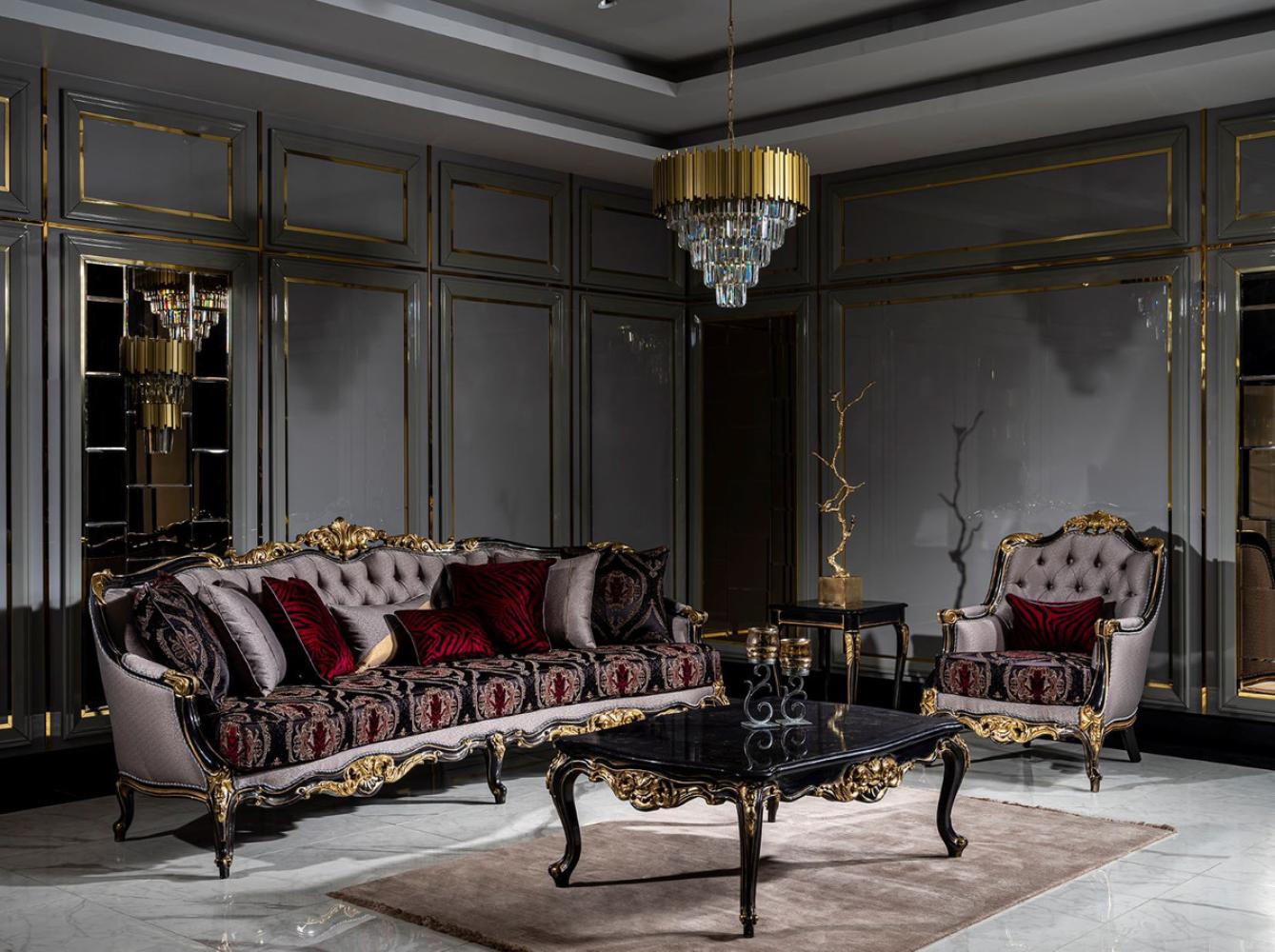 Casa Padrino Luxus Barock Wohnzimmer Set Silber / Bordeauxrot / Schwarz / Gold - 2 Sofas & 2 Sessel & 1 Couchtisch - Prunkvolle Wohnzimmer Möbel im Barockstil Bild 1