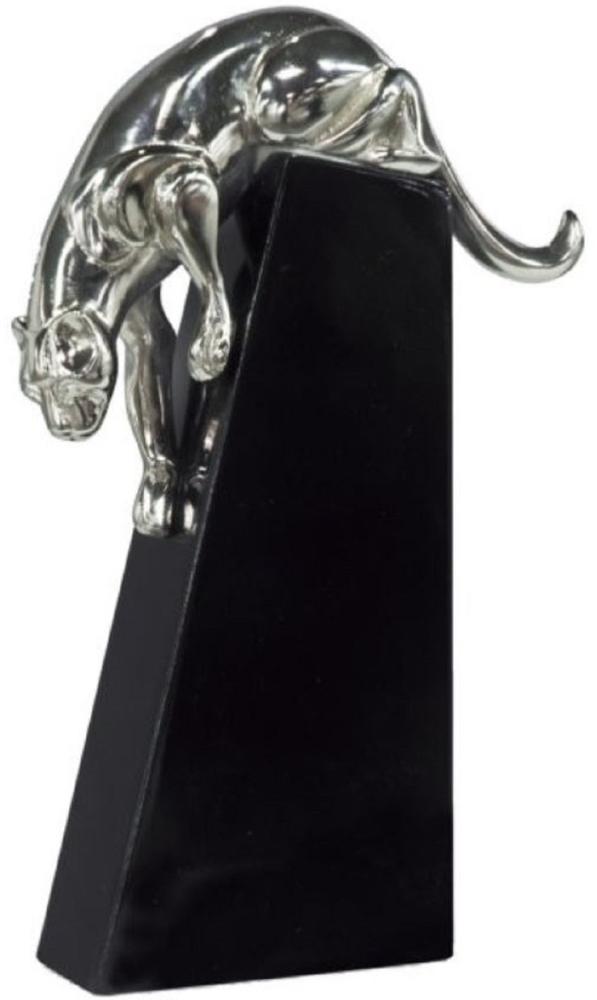 Casa Padrino Luxus Bronzefigur Panther Silber / Schwarz 17 x 6 x H. 28 cm - Elegante Dekofigur auf Holzsockel Bild 1