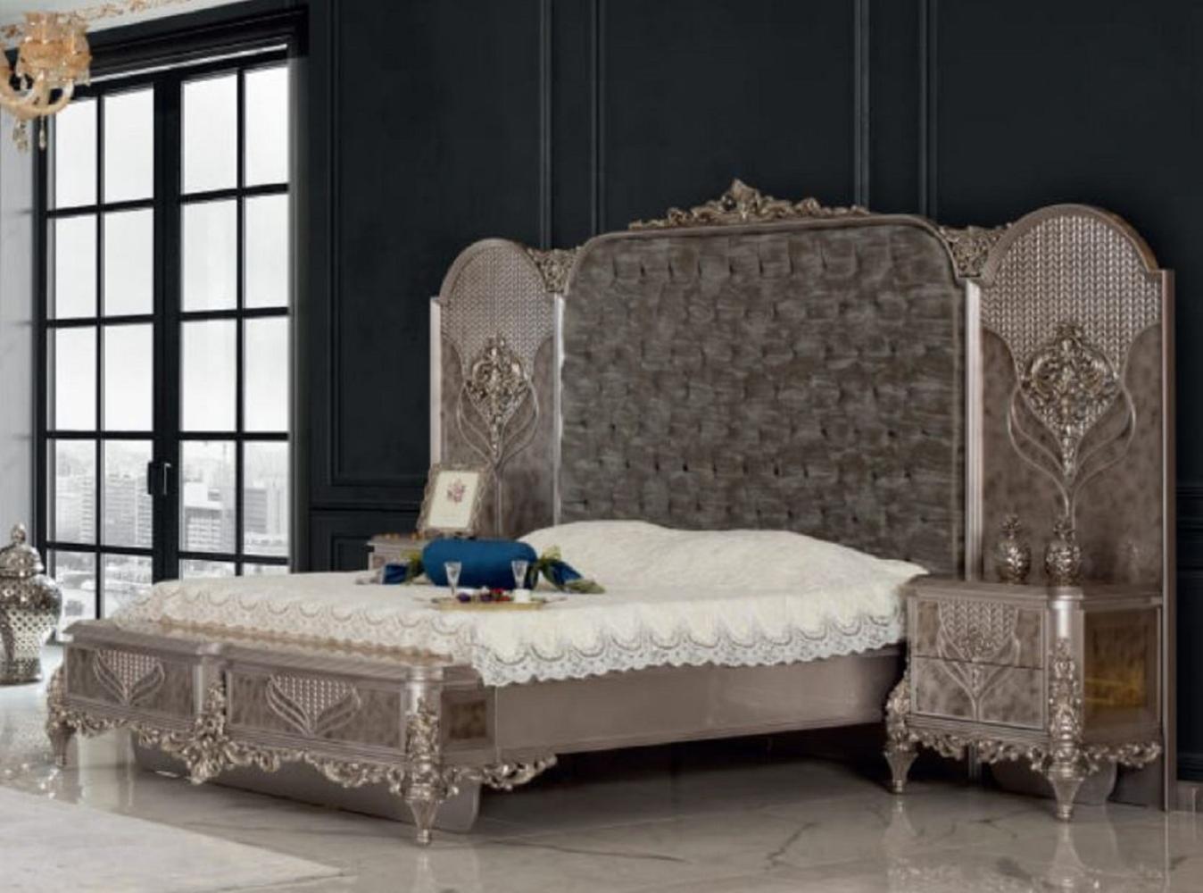 Casa Padrino Luxus Barock Schlafzimmer Set Silber - 1 Doppelbett mit Kopfteil & 2 Nachttische - Schlafzimmer Möbel im Barockstil - Edel & Prunkvoll Bild 1