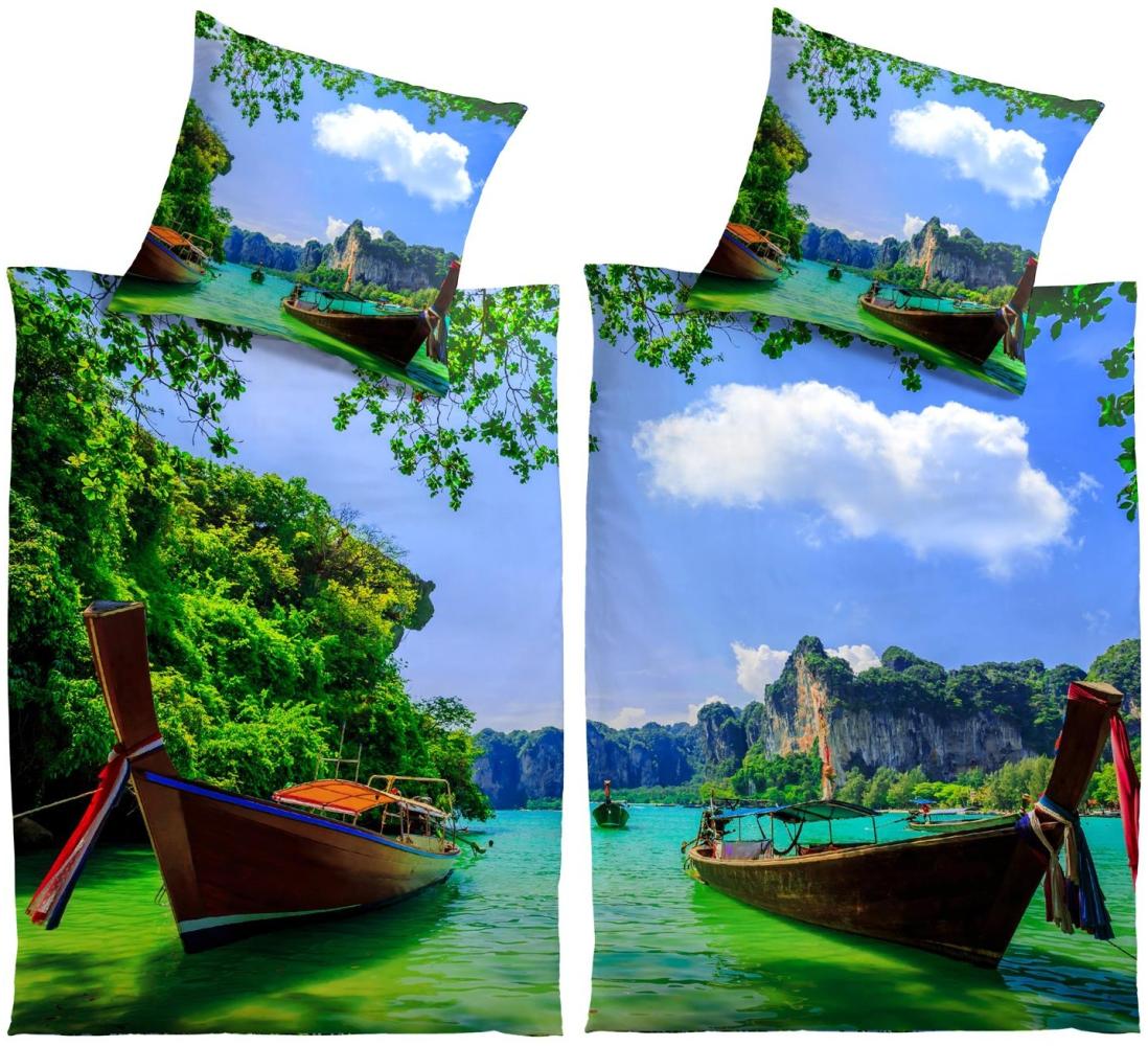 Carpe Sonno Bettwäsche 135x200 Bettwäsche 4 teilig Foto Renforce Bettzeug Paare Sommer Urlaub, Renforce, 4 teilig, Ganzjahres Partnerbettwäsche Bettwaren Pflegeleicht Thailand Bild 1