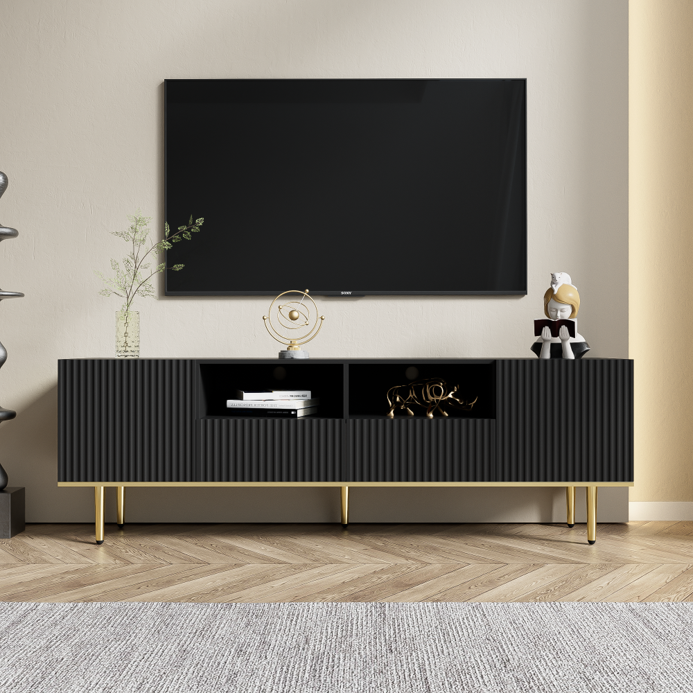 Merax Moderner TV-Schrank, TV-Möbel mit goldenen Füßen und goldenem Rand, Schwarz Bild 1