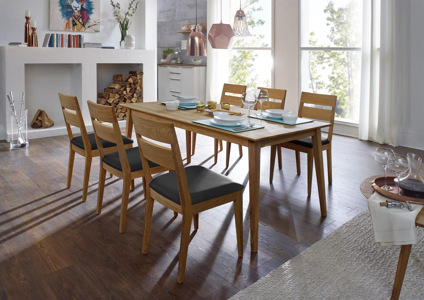 Tischgruppe Massivholz Dakota Esstisch mit 6 Stühlen massiv Holz Wildeiche/Schwarz 12010 Bild 1