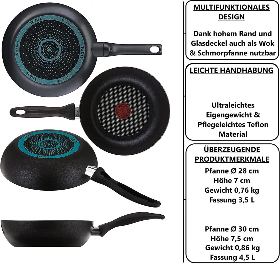 Tefal B30310 Cook&Clean Pfannenset 5 tlg Hochrand, Pfanne 28cm + 30cm hoher Rand mit Deckel, Antihaftbeschichtet, Bratpfanne Set tief ,inkl Wender&Schoner Bild 1