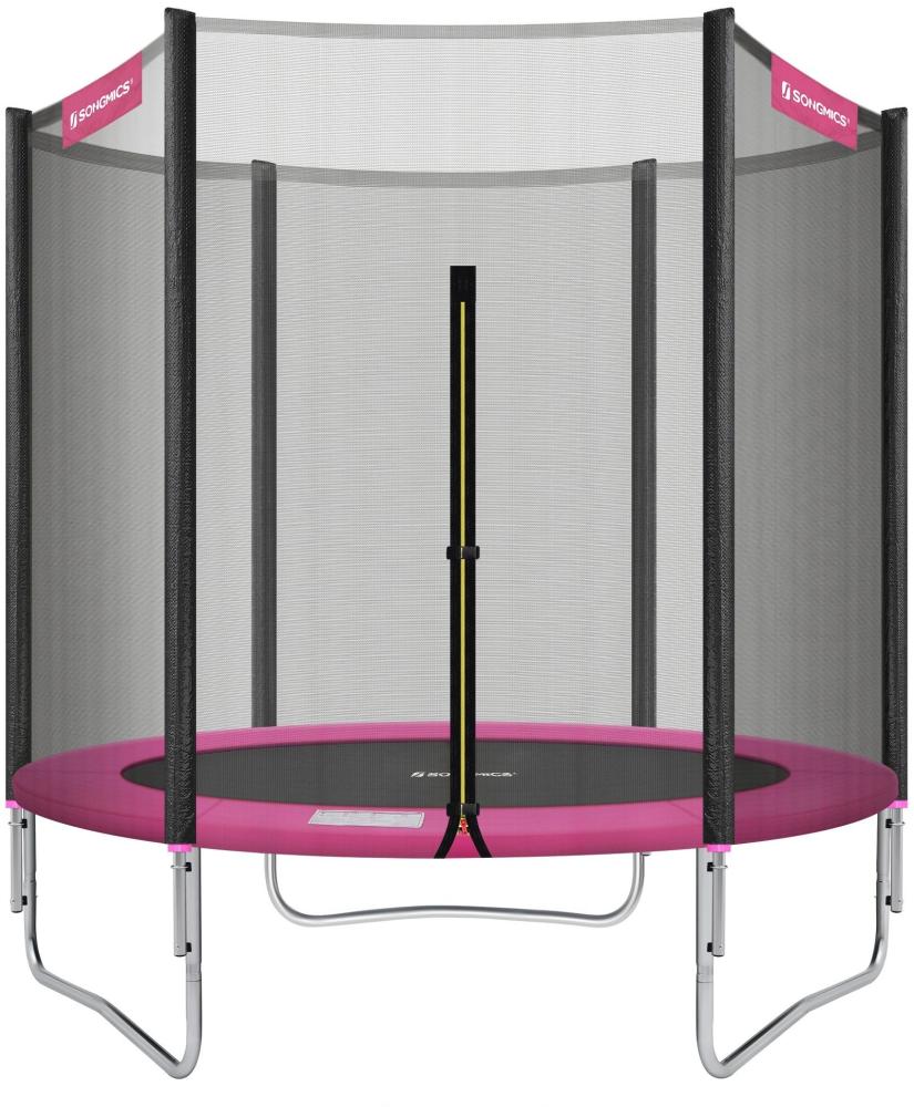 SONGMICS Trampolin mit Sicherheitsnetz, gepolsterten Stangen, schwarz-pink, Ø 183 cm Bild 1