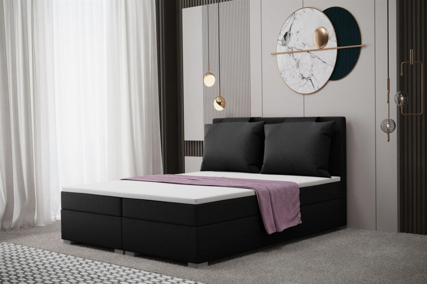 Boxspringbett Schlafzimmerbett MATRO 160x220cm in Stoff Soro Schwarz Bild 1