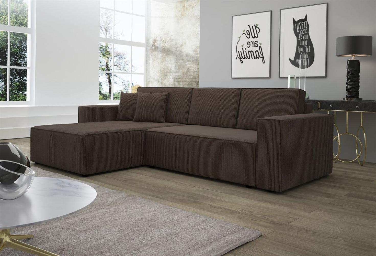 Ecksofa Schlafsofa Sofa CONOR PREMIUM Stoff Poso Dunkelbraun Ottomane Links Bild 1