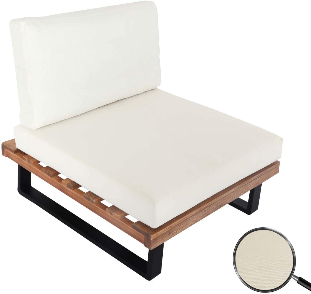 Lounge-Sessel HWC-H54, Garten-Sessel, Spun Poly Akazie Holz MVG-zertifiziert Aluminium ~ hellbraun, Polster cremeweiß Bild 1