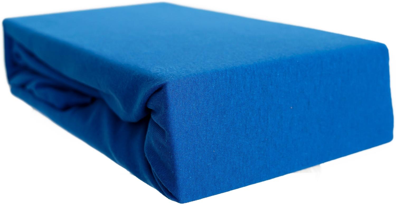 Jersey Spannbettlaken 100% Baumwolle 200-200x220 cm + 40 cm Rundumgummizug Blau Bild 1