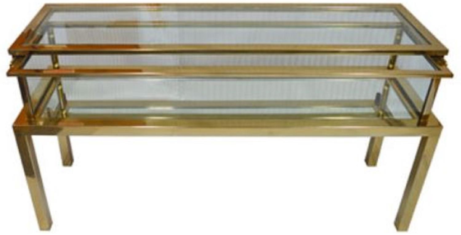 Casa Padrino Luxus Edelstahl Konsole Gold 139 x 40 x H. 72 cm - Rechteckiger Konsolentisch mit Glasplatten - Wohnzimmer Möbel Bild 1