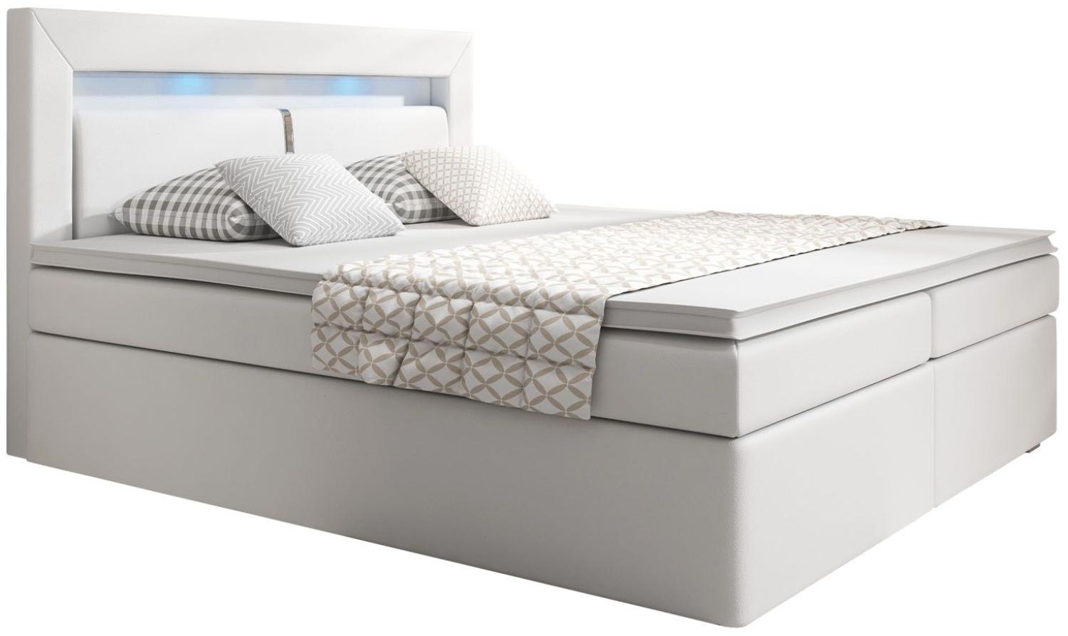 Juskys Boxspringbett New Jersey 180 x 200 cm mit Bettkästen, LED Beleuchtung, Bonell-Matratzen, Topper & Kunstleder - weiß – Bett Doppelbett Bild 1