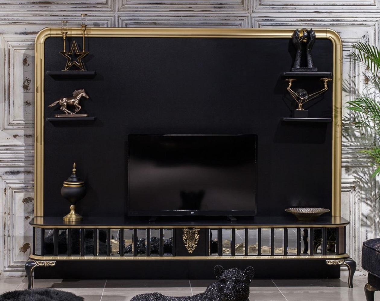 Casa Padrino Luxus Barock TV Schrank Schwarz / Gold - Prunkvolles Wohnzimmer Sideboard mit Rückwand - Barock Wohnzimmer Möbel Bild 1