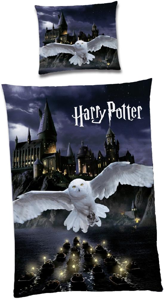 Harry Potter Wende Bettwäsche Set 135x200 + 80x80cm EULE Linon mit Reißverschluss Bild 1