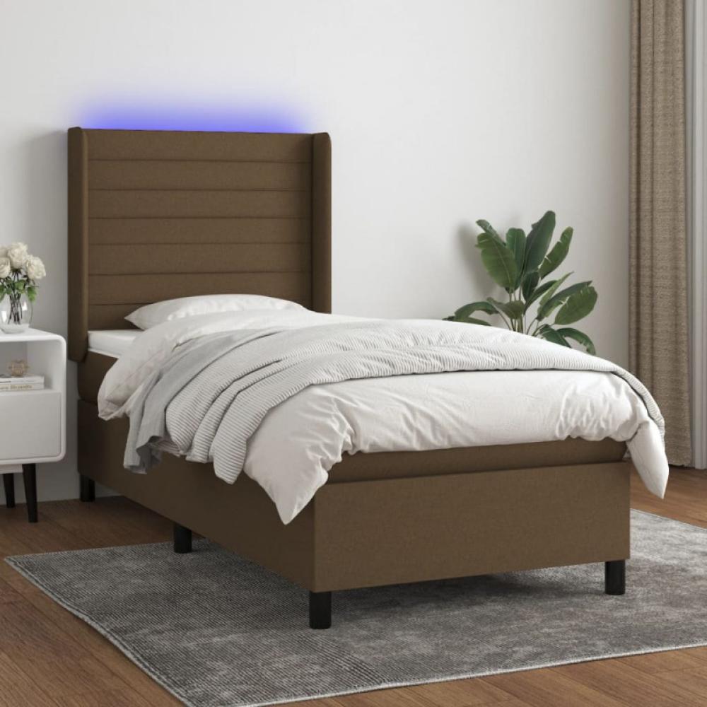 Boxspringbett mit Matratze & LED Dunkelbraun 90x190 cm Stoff (Farbe: Braun) Bild 1