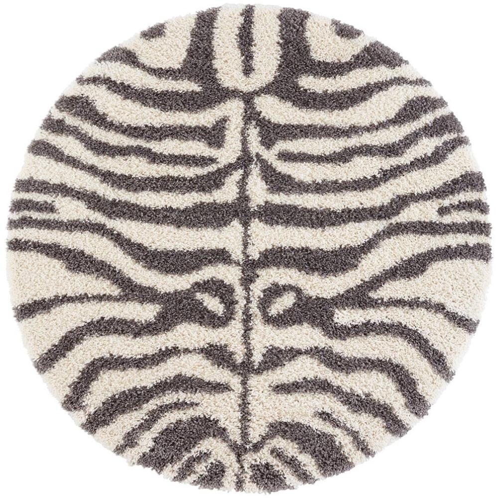 Hochflor Teppich Zebra Creme Grau - 160 cm Durchmesser Bild 1