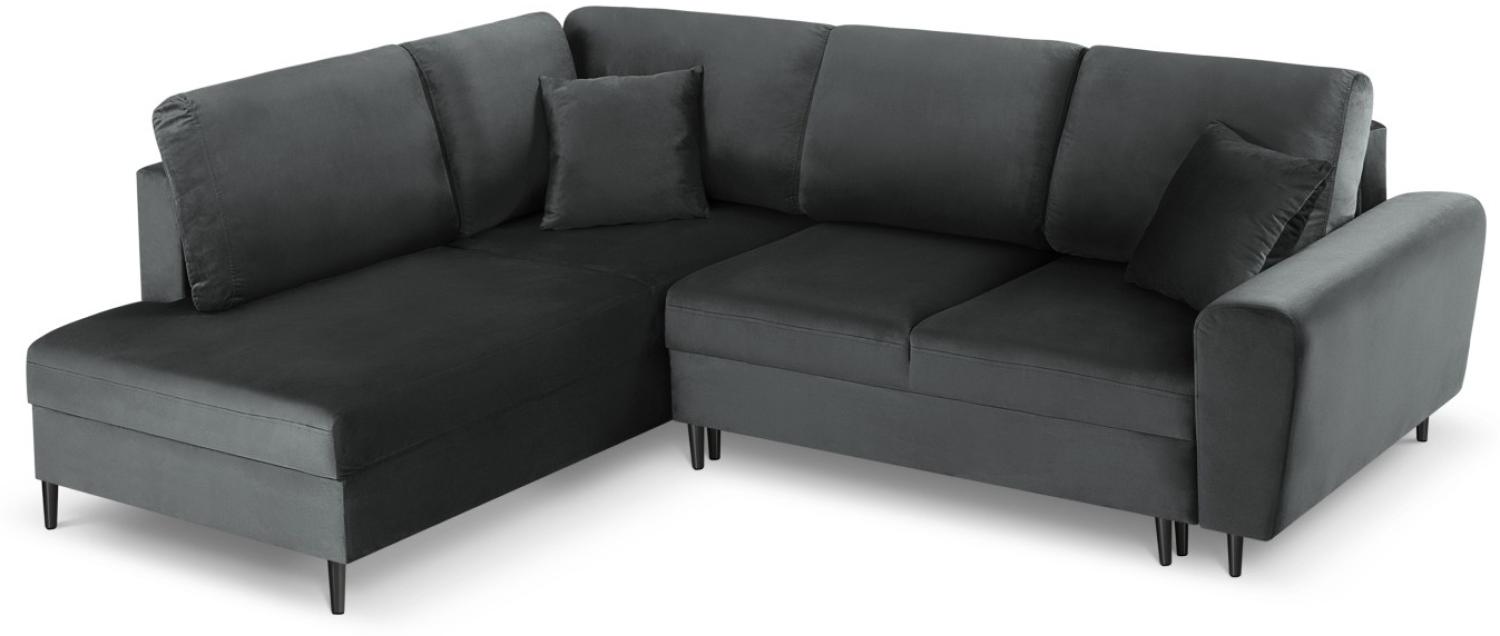 Micadoni 5-Sitzer Samtstoff Ecke links Sofa mit Bettfunktion und Box Moghan | Bezug Dark Grey | Beinfarbe Black Chrome M. Bild 1