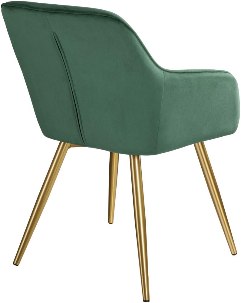 8er Set Stuhl Marilyn Samtoptik, goldene Stuhlbeine - dunkelgrün/gold Bild 1