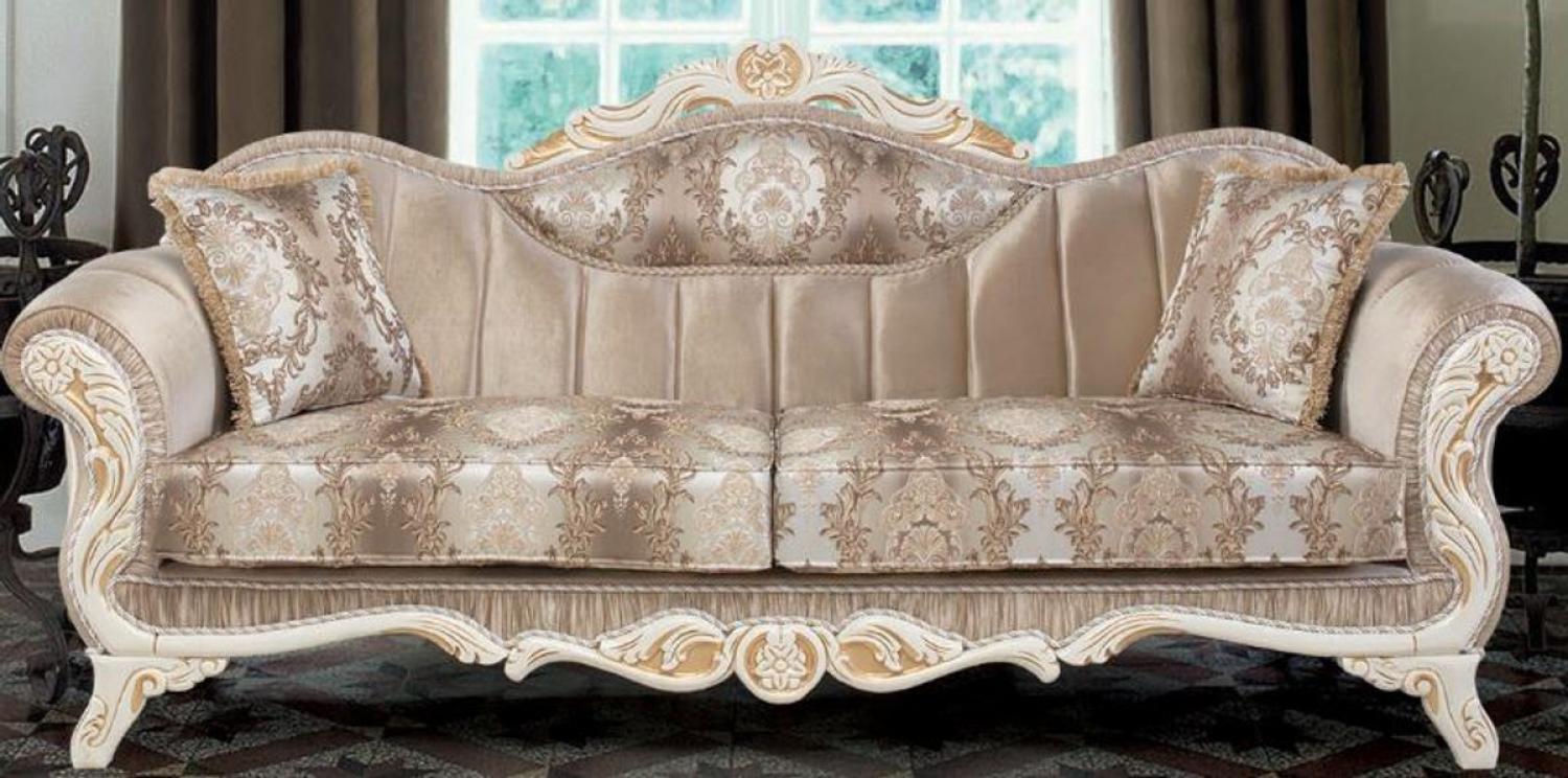 Casa Padrino Luxus Barock Sofa mit Kissen Beige / Weiß / Gold 237 x 90 x H. 99 cm Bild 1