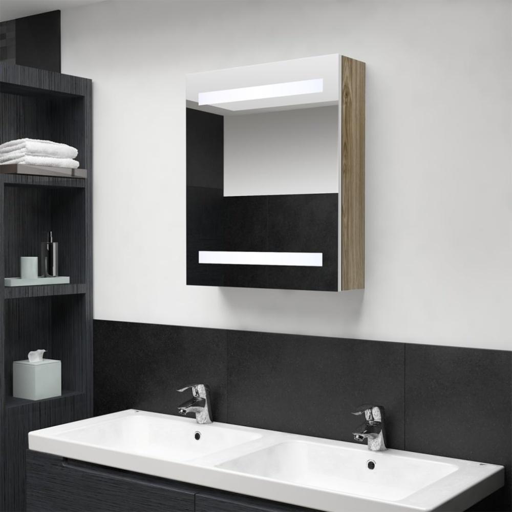 vidaXL LED-Bad-Spiegelschrank Weiß und Eichenoptik 50x14x60 cm Bild 1