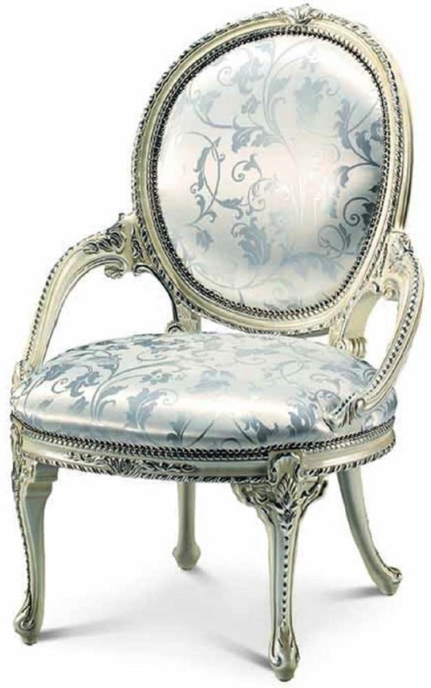 Casa Padrino Luxus Barock Esszimmer Stuhl mit Armlehnen Silber / Cremeweiß - Made in Italy Bild 1