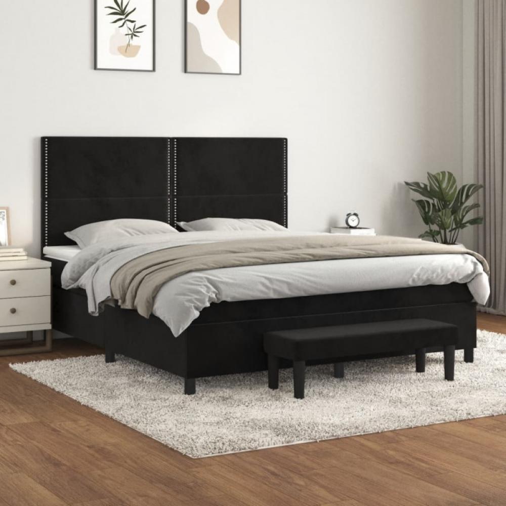 Boxspringbett mit Matratze Schwarz 180x200 cm Samt Bild 1