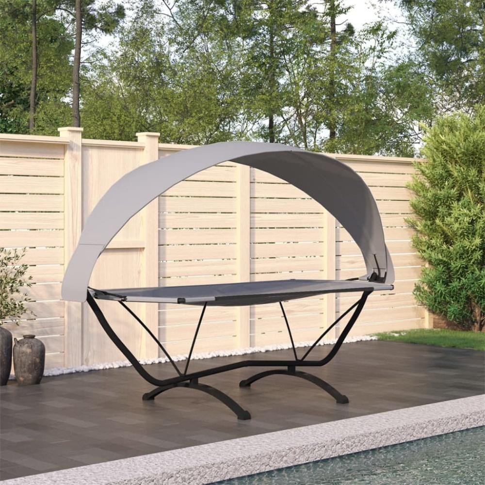 vidaXL Outdoor-Loungebett mit Dach Grau Stahl und Oxford-Stoff Bild 1