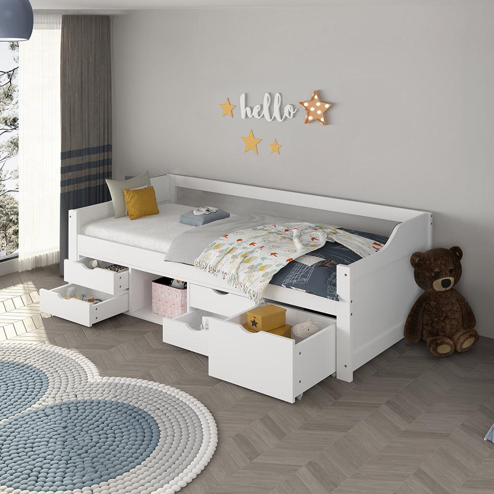 HOME DELUXE Kinderbett COSMOS mit Schubladen - 90 x 200 cm - Farbe:Weiß, mit Matratze Bild 1