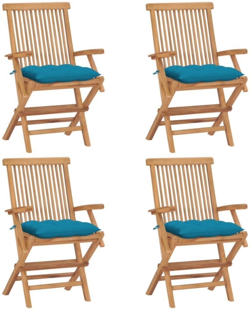 vidaXL Gartenstühle mit Hellblauen Kissen 4 Stk. Massivholz Teak Bild 1