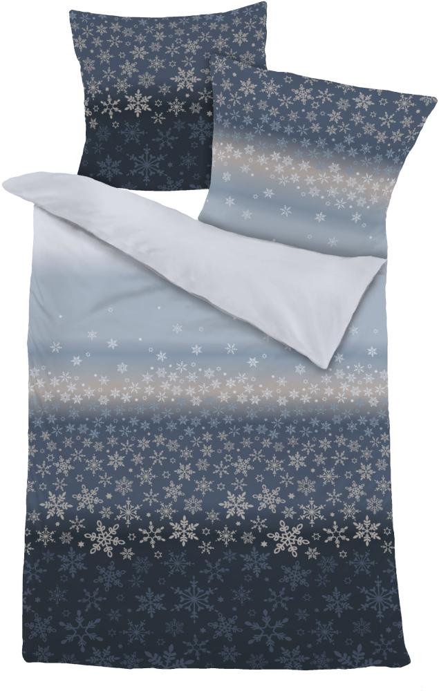 Dormisette Fein Biber Bettwäsche 135x200 Eiskristalle Sterne blau 6264-50 Bild 1