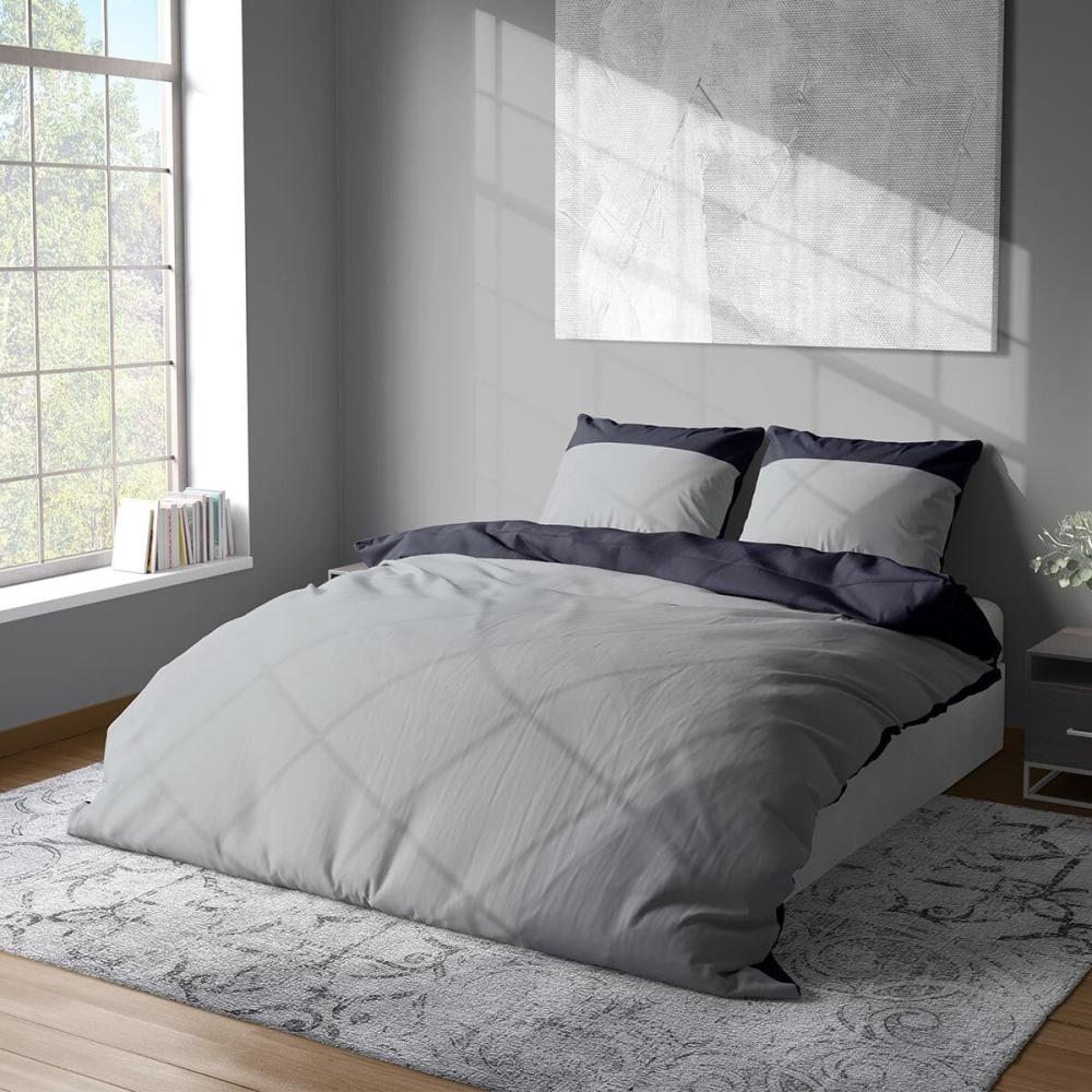 Lorena Uni Mako-Satin Bettwäsche Classic Hut|155x220 cm + 80x80 cm| silber Bild 1