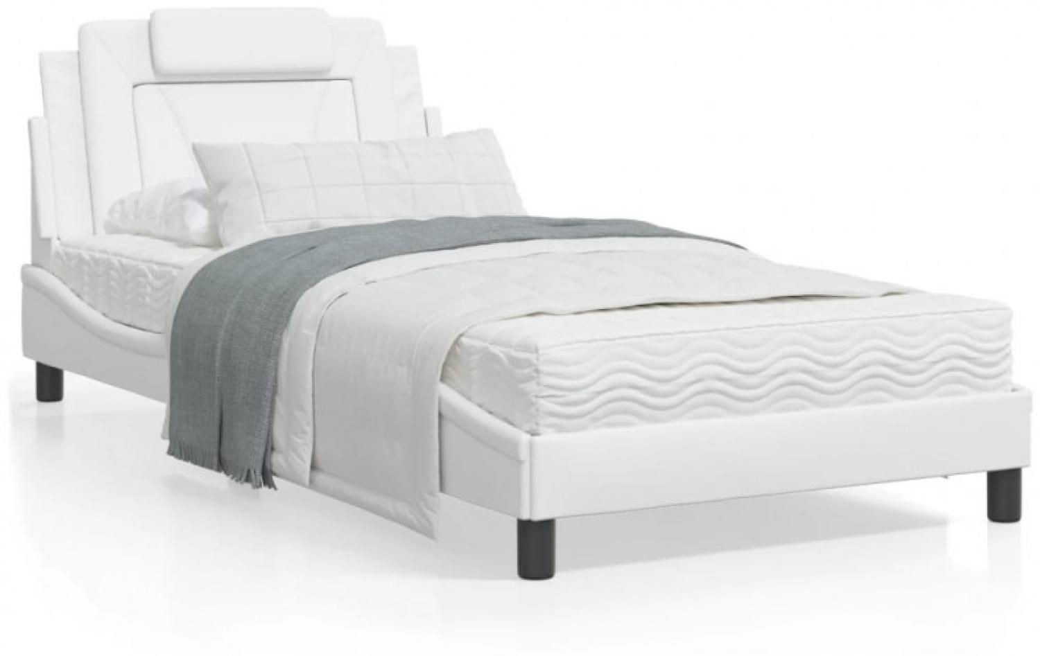 Bett mit Matratze Weiß 100x200 cm Kunstleder (Farbe: Weiß) Bild 1