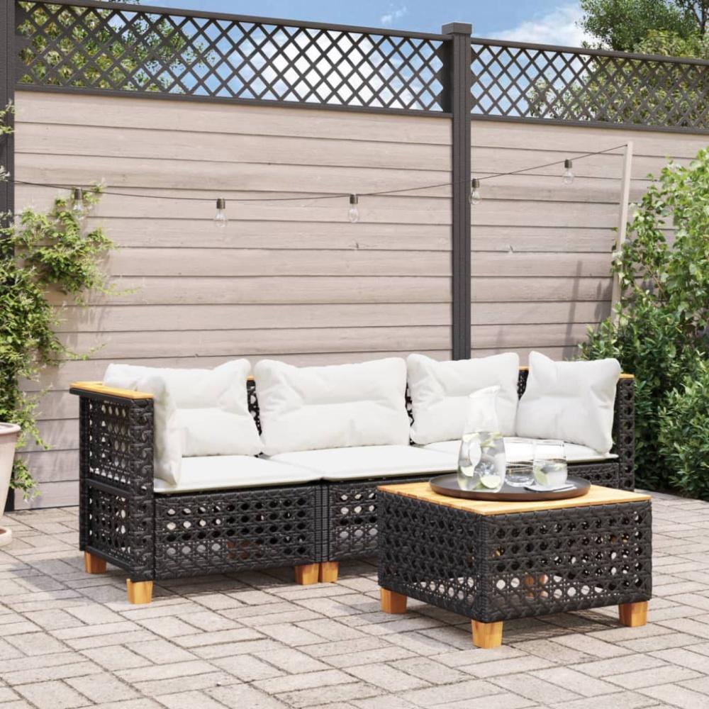 vidaXL Gartensofa mit Kissen 3-Sitzer Schwarz Poly Rattan Bild 1