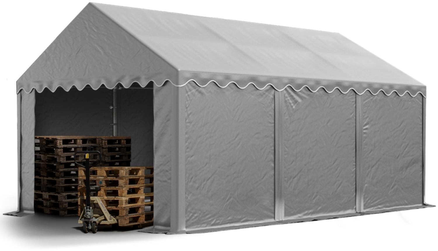 Stabiles Lagerzelt 4x6 m Unterstand mit Bodenrahmen und Dachverstärkung PVC Plane 800 N grau 100% wasserdicht Zelthalle Weidezelt Bild 1