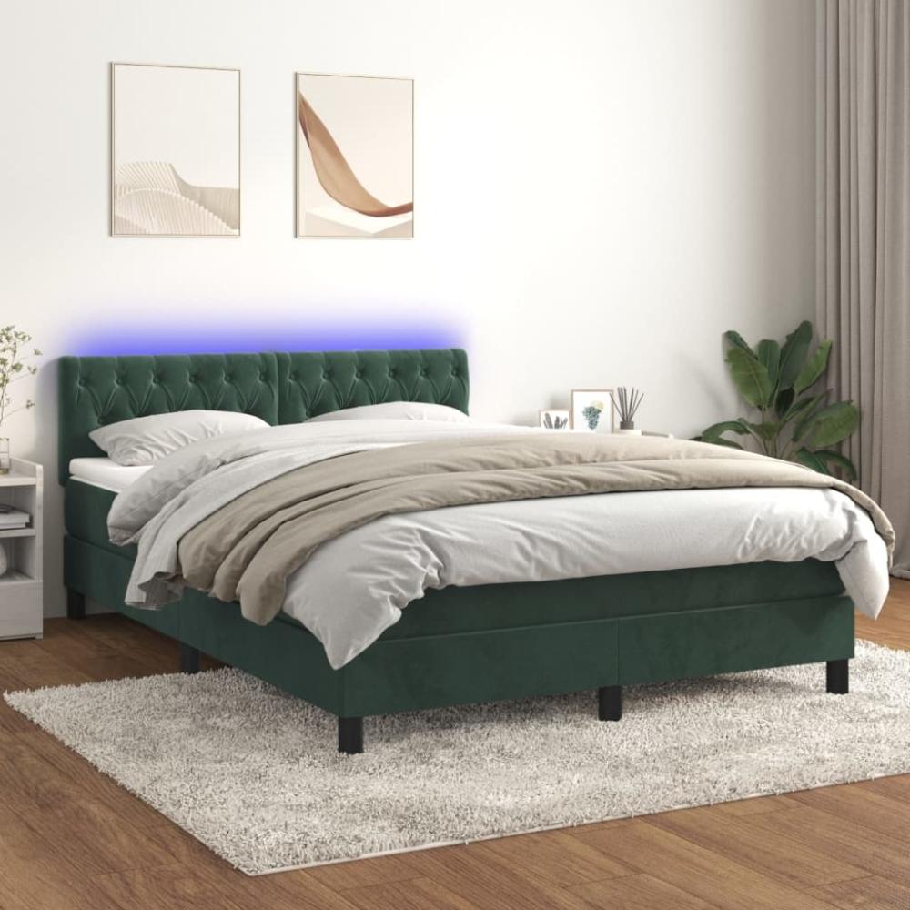 Boxspringbett mit Matratze & LED Dunkelgrün 140x190 cm Samt 3134582 Bild 1