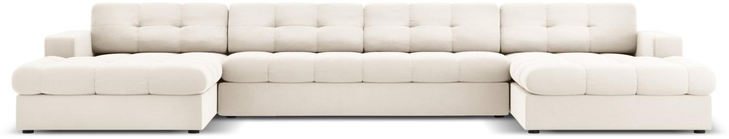 Micadoni 5-Sitzer Samtstoff Panorama Sofa Justin | Bezug Light Beige | Beinfarbe Black Plastic Bild 1