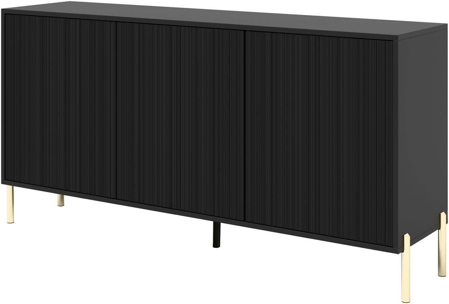 Kommode Onekro OS154 mit 3 Türen, innen 6 Fächer, Metallfüße, Push to Open (Farbe: Schwarz) Bild 1