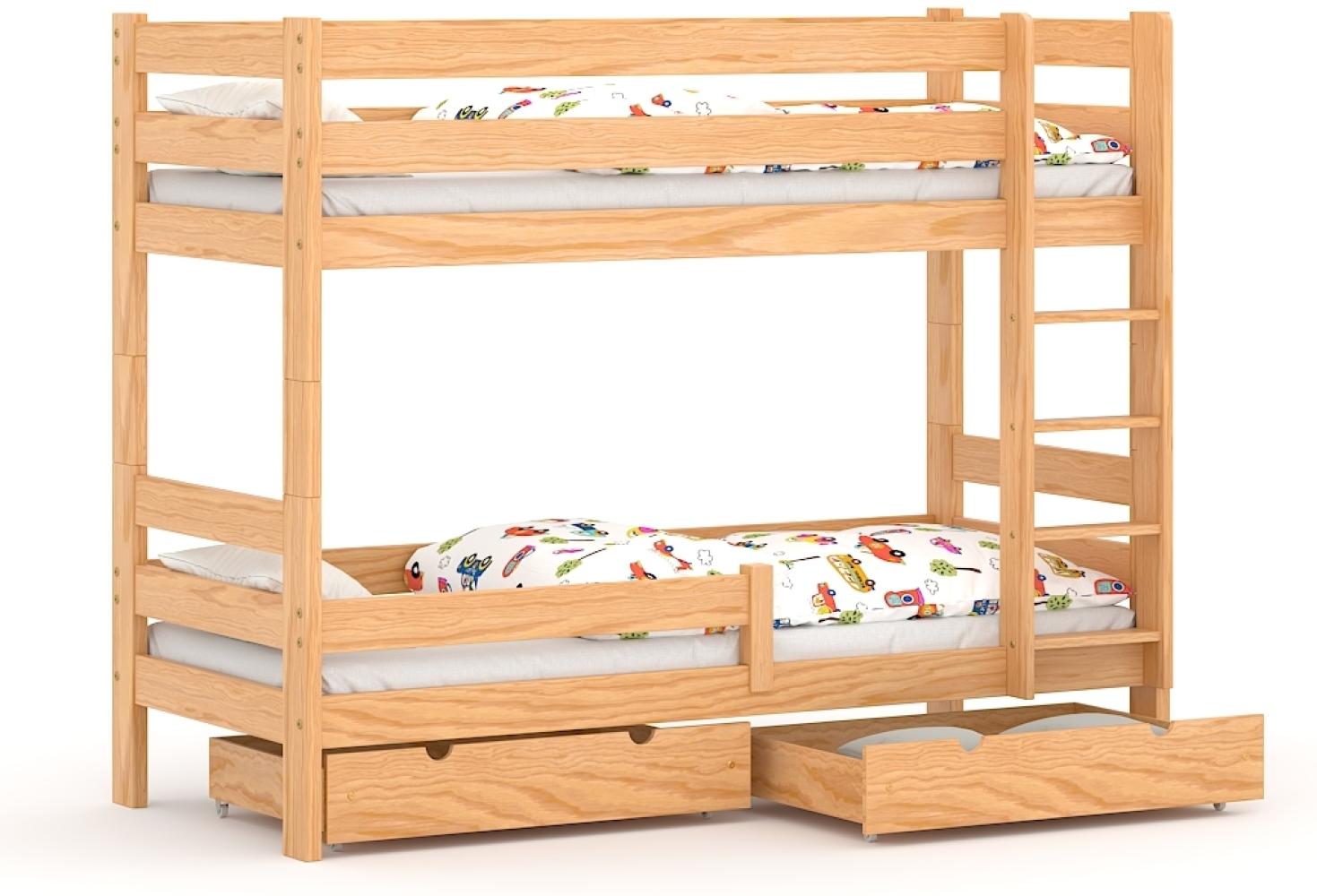 WNM Group 2in1 Etagenbett oder 2 Einzelbetten - Hochbett für Kinder Sophie - Stockbett mit Rausfallschutz und Lattenrost - Absturzsicherung Doppelstockbett - Jugendbett 90x190 cm - Kiefer Bild 1