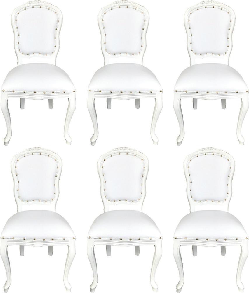 Casa Padrino Luxus Barock Esszimmer Set Weiß / Weiß 55 x 54 x H. 103 cm - 6 handgefertigte Esszimmerstühle mit Kunstleder - Barock Esszimmermöbel Bild 1