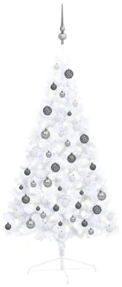 vidaXL Künstlicher Halber Weihnachtsbaum mit LEDs & Kugeln Weiß 120 cm, Mit Beleuchtung [3077654] Bild 1