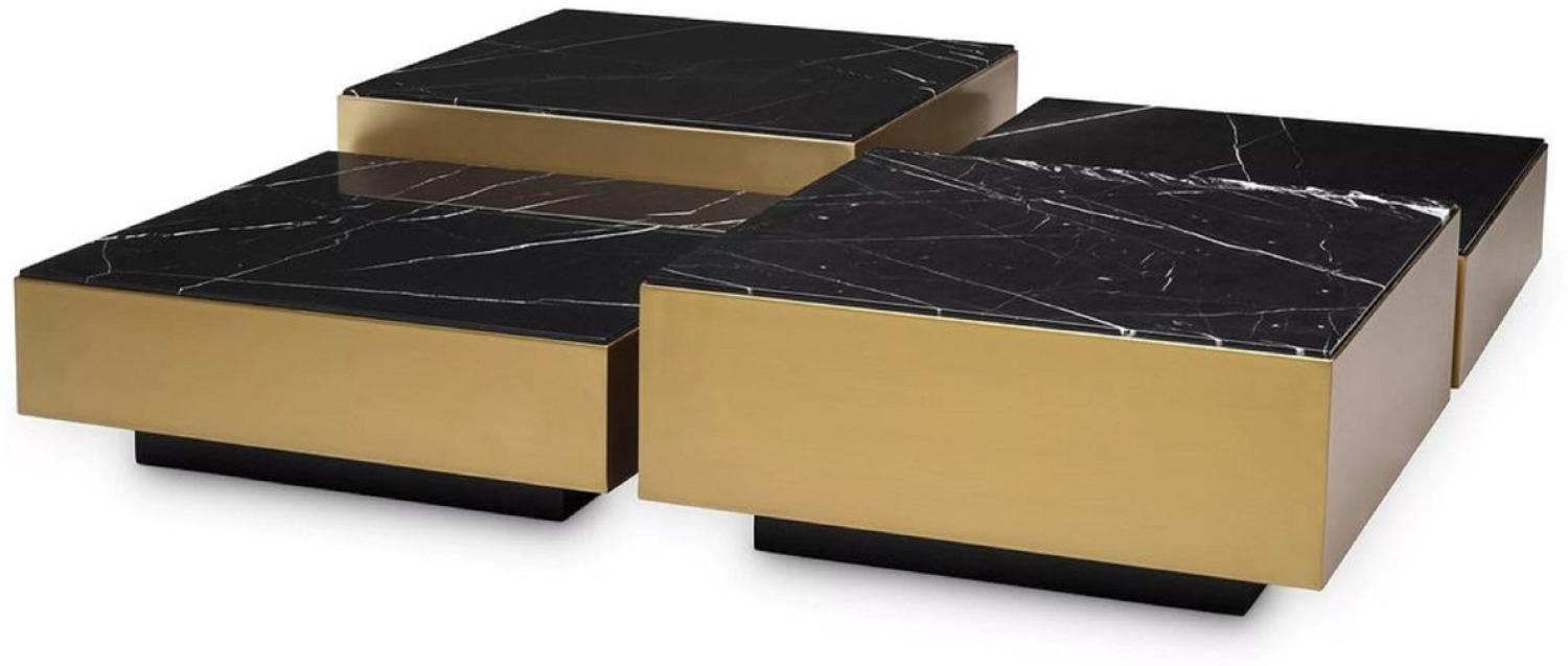 Casa Padrino Luxus Edelstahl Couchtisch Set mit Marmor Tischplatten Messingfarben / Schwarz - Wohnzimmer Möbel - Luxus Möbel - Luxus Kollektion Bild 1