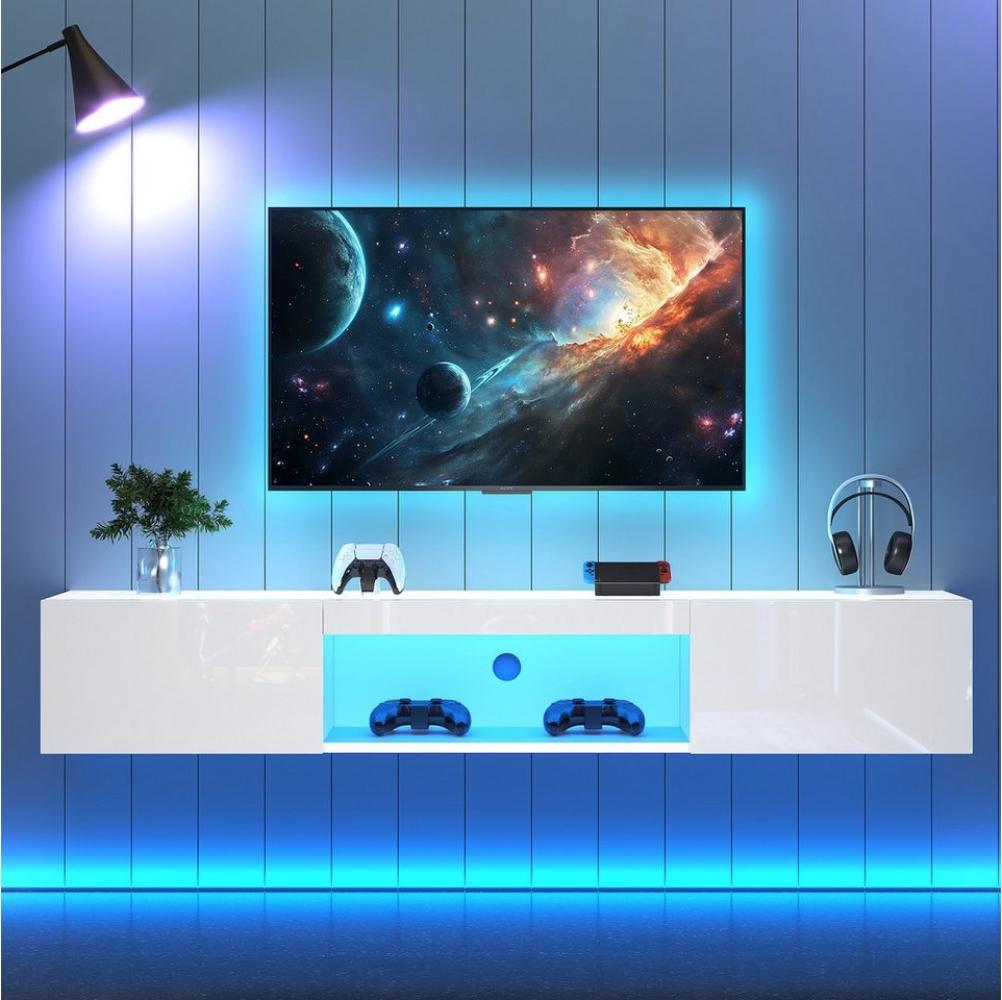 Merax Lowboard hängend mit Türen und offenes Fach, Fernsehtisch hochglanz, TV-Schrank mit LED, TV-Ständer, APP, B:160cm Bild 1