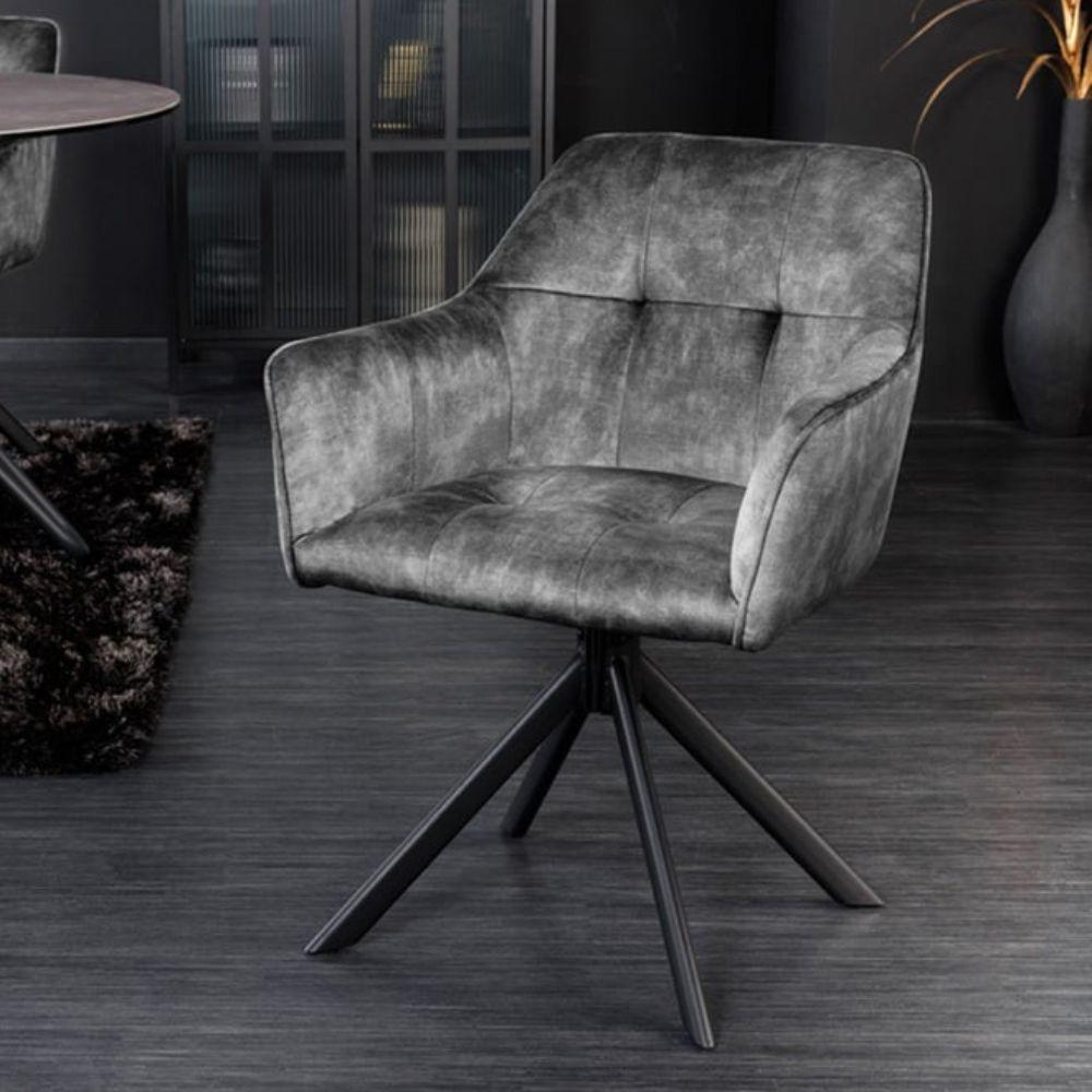 Moderner Drehstuhl ZIRA grau Samt Metallgestell schwarz Stuhl Armlehne Bild 1