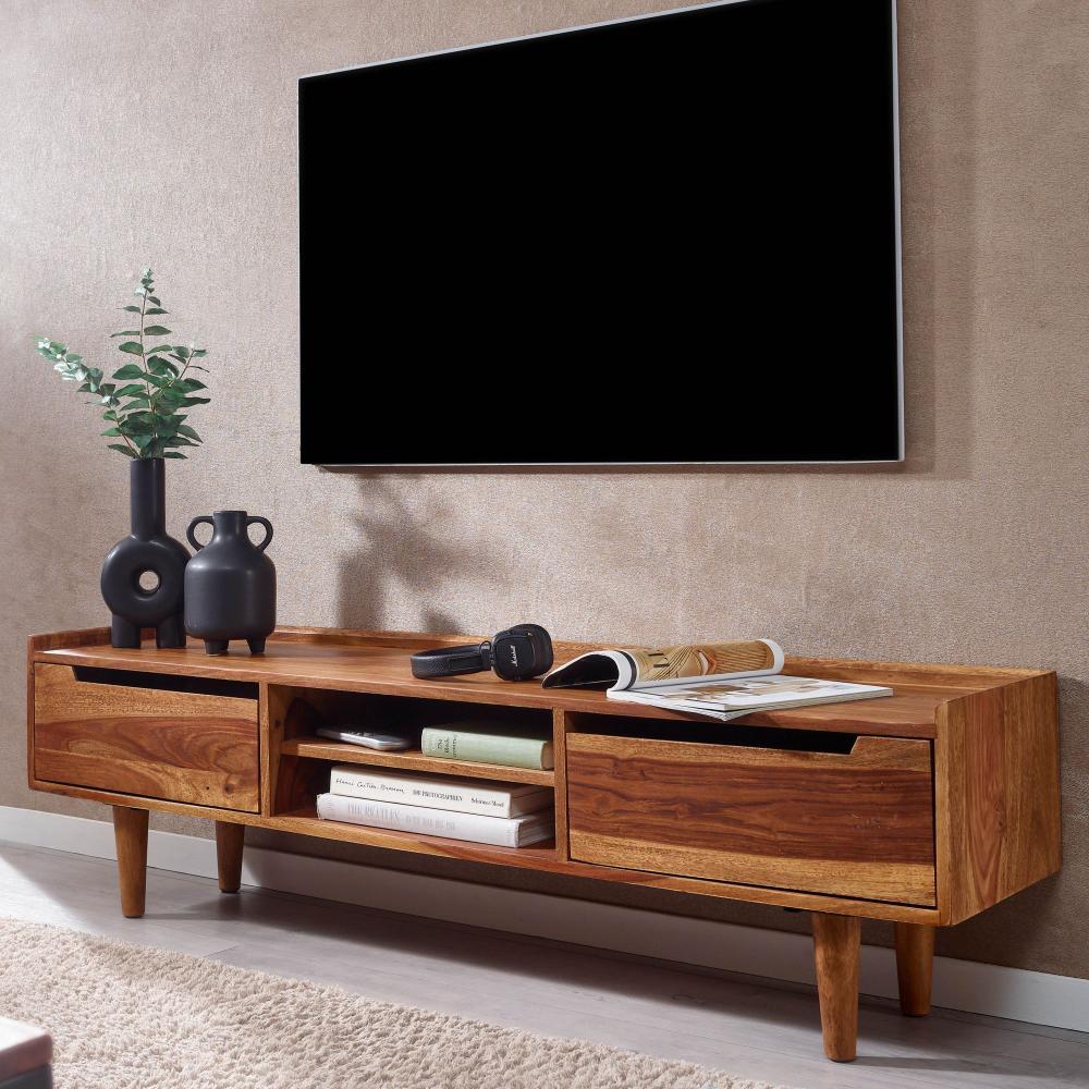 KADIMA DESIGN Massivholz-Lowboard Sheesham für 60-Zoll-Fernseher - Stilvolle Holzmaserung & ausreichend Stauraum. Bild 1